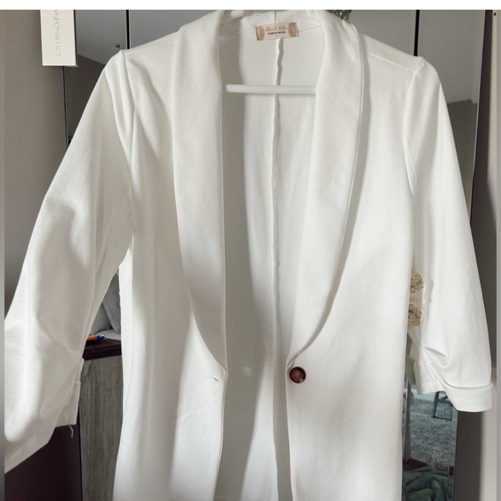 Altar'd State Women's White Ruched 3/4 Sleeve Open Front‎ Blazer Jacket